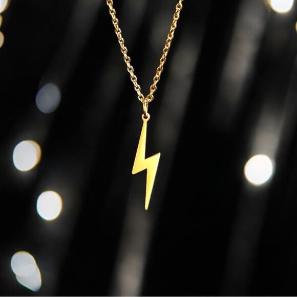 Stainless Steel l Ladies, Unisex l Gold Lightning Bolt l Necklace l New - Picture 3 of 10